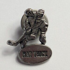 Silver Tone Hockey Player Hat Trick Lapel Pin Vintage VAL Signed